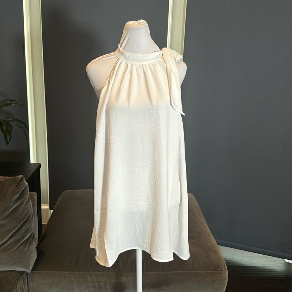 Women’s White Halter Neck Casual Loose Top Blouse Side Bow Tie Size 3XL NWT